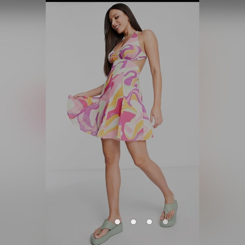 NWT ASOS DESIGN Tall strappy mini with godet dress in bright swirl print size M